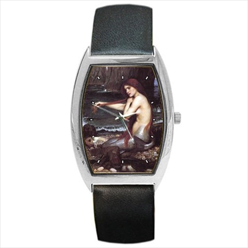 The Mermaid John William Waterhouse Art Barrel Style Wristwatch Unisex Watch Art Barrel Shape Famous Fine Art Unisex Watch Wristwatch Barrel Shape Watch