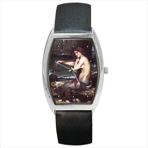 The Mermaid John William Waterhouse Art Barrel Style Wristwatch Unisex Watch