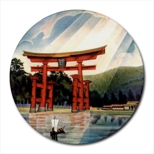 Torii Gate Japan Japanese Scene Art Round Computer Mouse Pad Mat Mouse Mouse Pad Round Round Mouse Pad