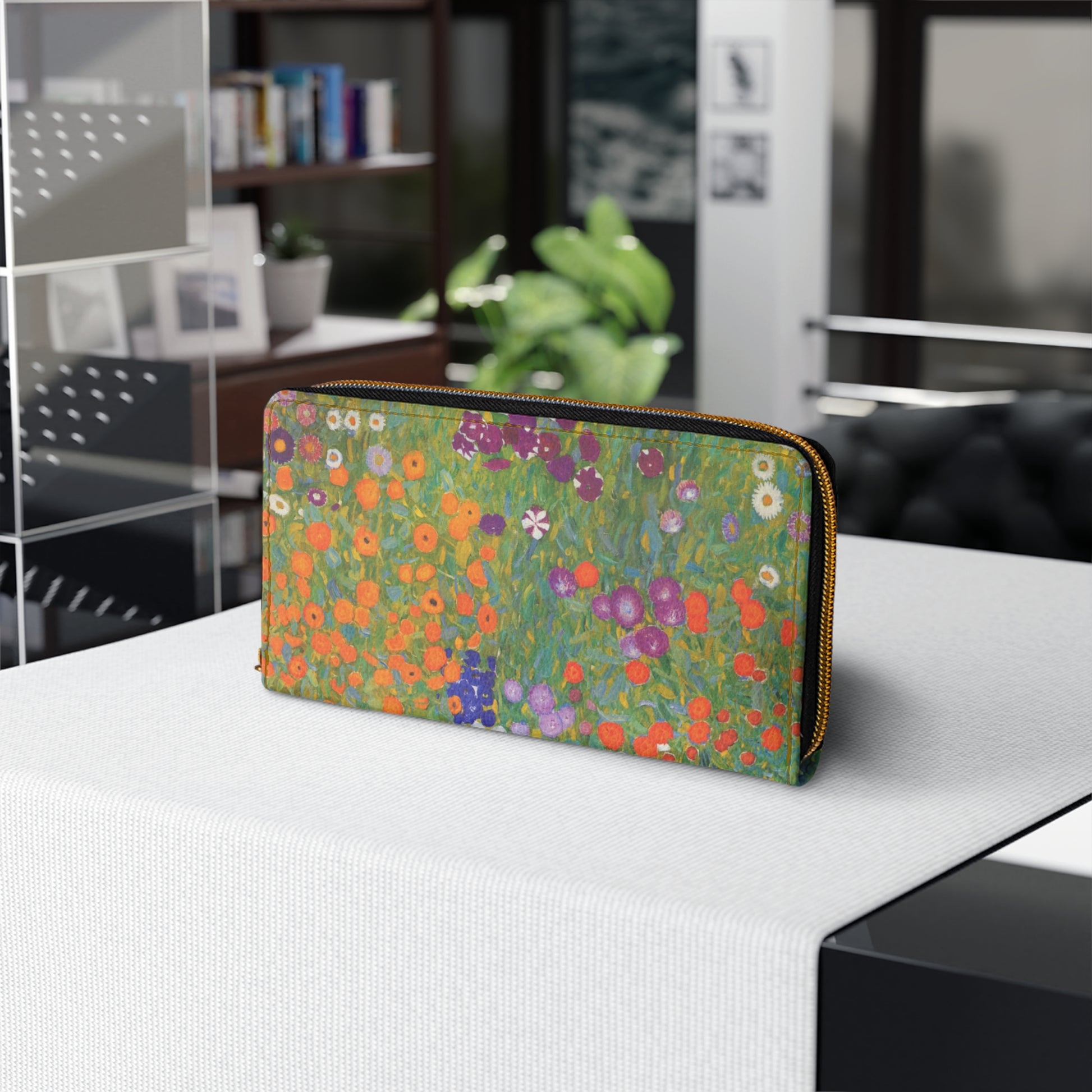 Flower Garden Gustav Klimt Art Faux Leather Zipper Wallet Art Flowers Gustav Klimt wallet Zipper Wallet Zippered Wallet Wallets & Money Clips