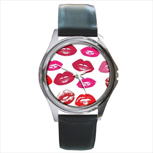 Lips Lipstick Kisses Pattern Round Unisex Wristwatch Watch Flowers Lips Lipstick Pattern Round Watch Unisex Watch Wristwatch Watches