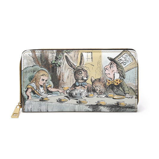 Alice In Wonderland Tea Party Art Faux Leather Zipper Wallet Alice In Wonderland Art Mad Hatter Mad Tea Party March Hare wallet Zipper Wallet Zippered Wallet Wallets & Money Clips