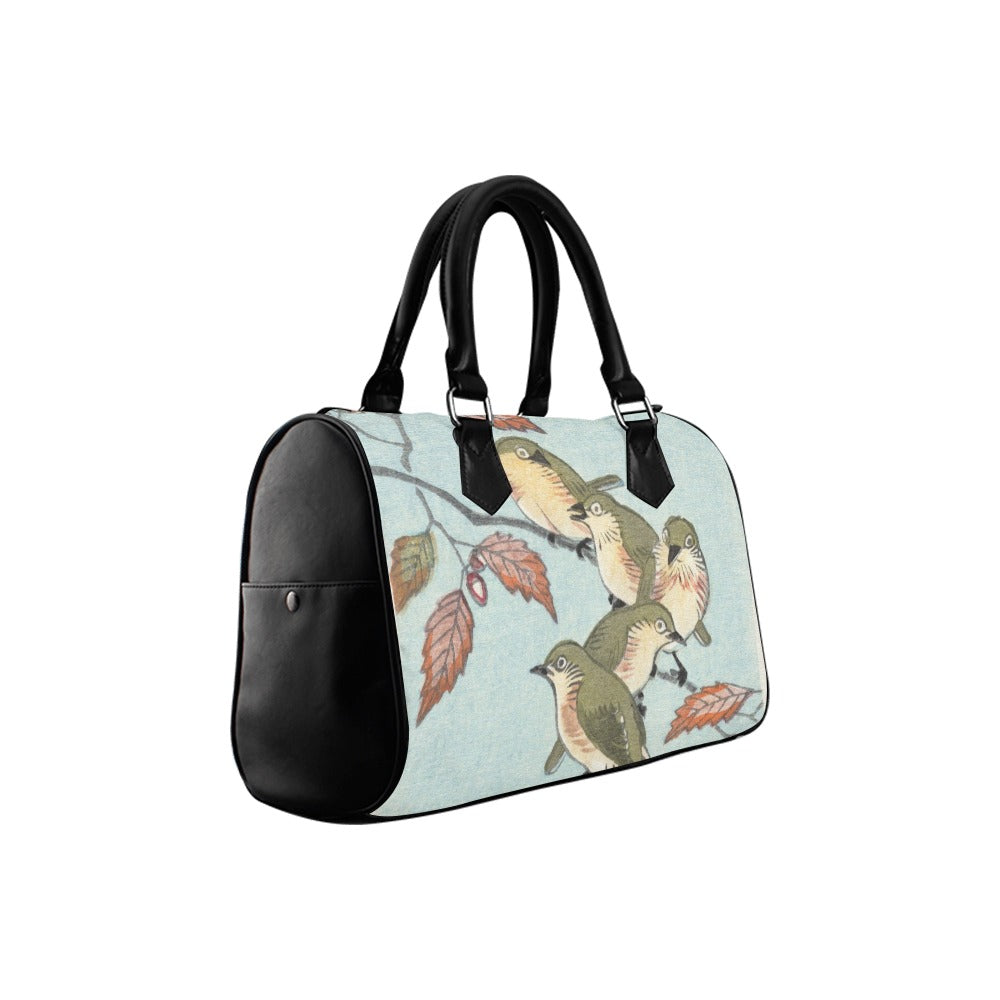 Birds In Tree Boston Handbag Canvas PU Leather Art Boston Handbag Handbag Ladies Boston Handbag