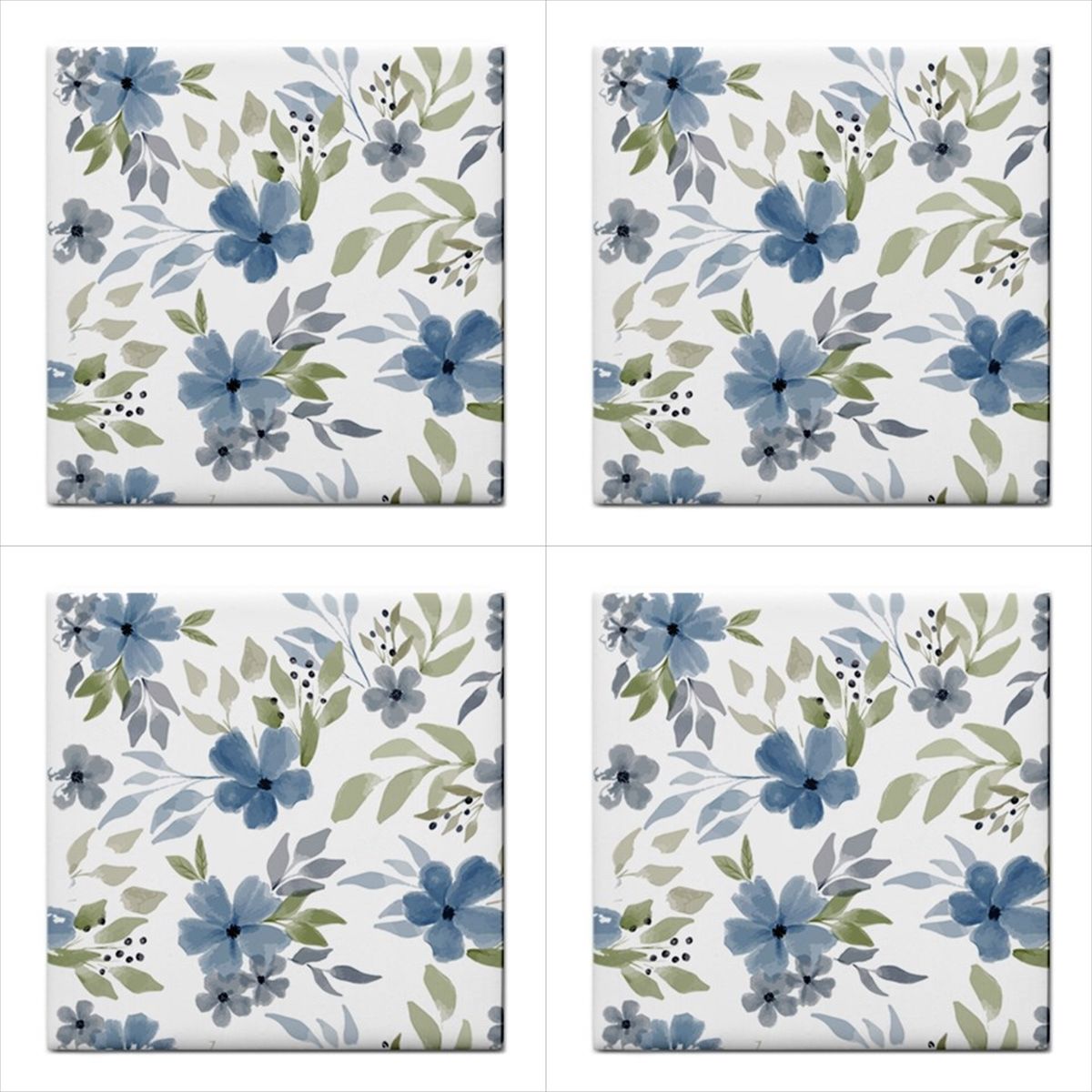 Blue Flowers Floral Pattern Ceramic Tile Set Art Backsplash Blue Ceramic Ceramic Tile Ceramic Tile Set Flower Flower Tile Flowers Home Decor Tile Ceramic Tile Set