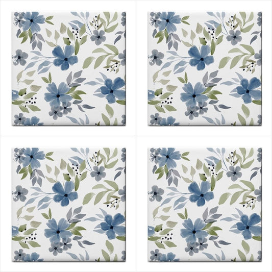 Blue Flowers Floral Pattern Ceramic Tile Set Art Backsplash Blue Ceramic Ceramic Tile Ceramic Tile Set Flower Flower Tile Flowers Home Decor Tile Ceramic Tile Set