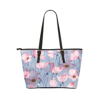 Pink Poppies Flowers Art PU Leather Carry On Tote Bag 17.5" x 11"