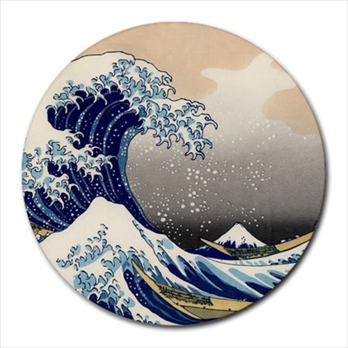 Great Wave Mount Fuji Hokusai Art Round Computer Mouse Pad Mat Mouse Mouse Pad Round Round Mouse Pad