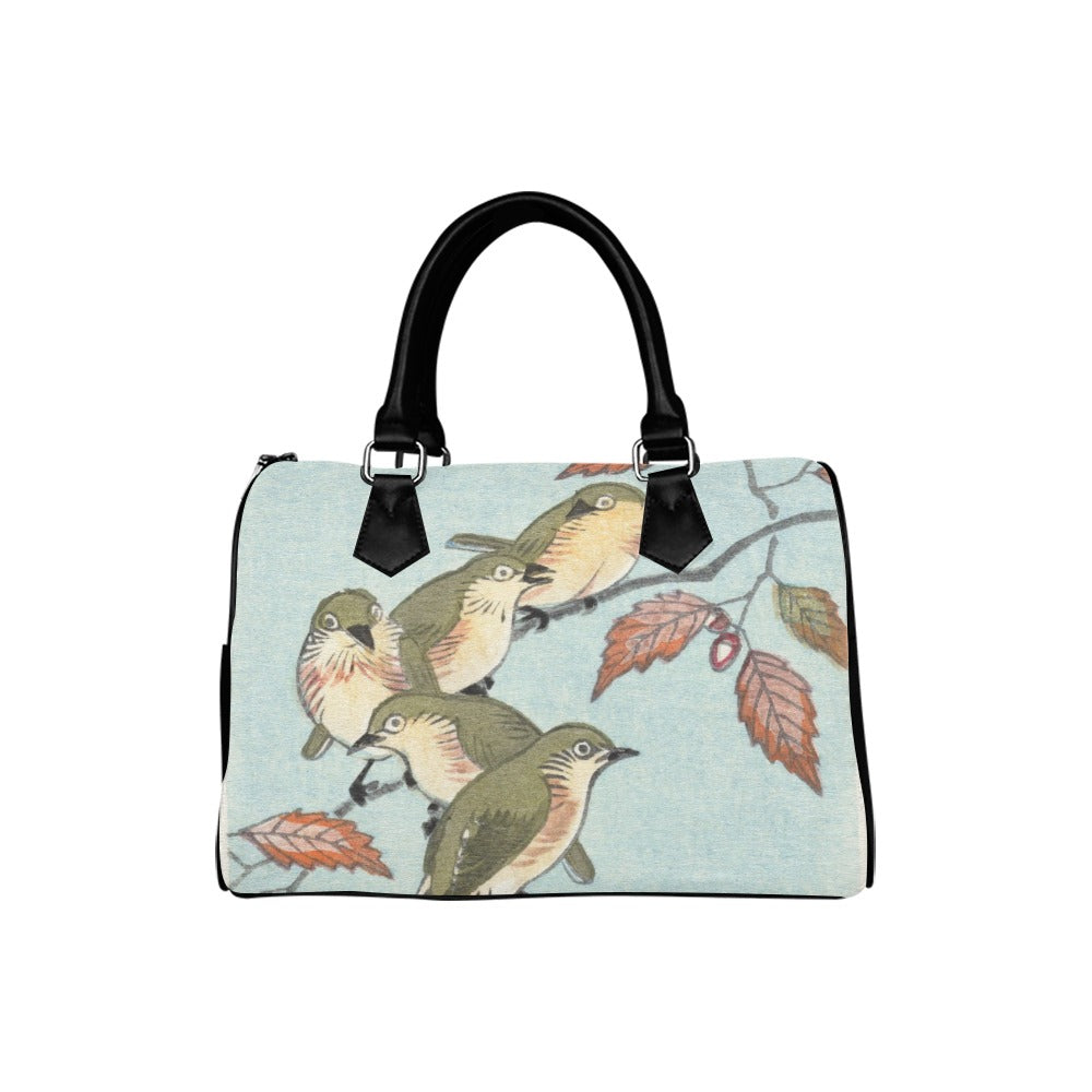 Birds In Tree Boston Handbag Canvas PU Leather Art Boston Handbag Handbag Ladies Boston Handbag