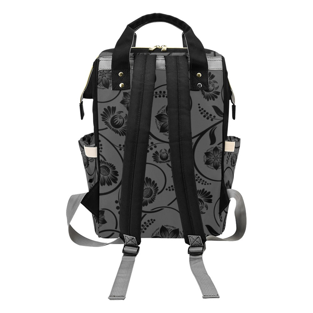 Diaper Bag Backpack Black Gray Floral Pattern Diaper Backpack Diaper Bag Backpack Floral Pattern Flowers Gray Unisex