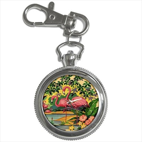 Flamingos Vintage Illustrative Art Key Chain Watch Art Flamingo Illustration Key Chain Watch Watch Key Chain Watch