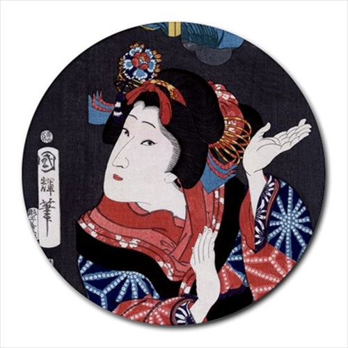 Geisha Japanese Woman Art Round Computer Mouse Pad Round Mouse Pad