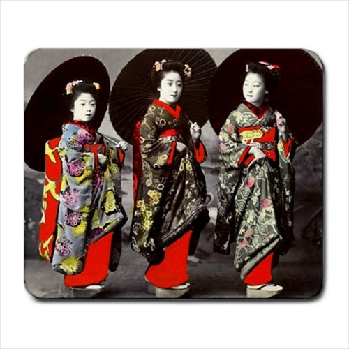 Three Geisha Japan Photography Colorized Art Computer Mat Mouse Pad