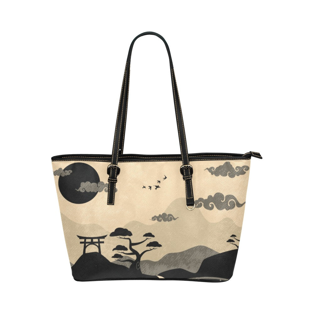 Japan Landscape Art PU Leather Carry On Tote Bag 17.5" x 11" 17.5" x 11" Art Carry On Japan Japanese Landscape PU Leather Shoulder Bag Tote Tote Bag Tote Bag