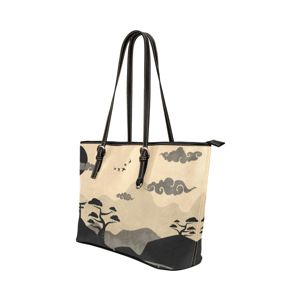 Japan Landscape Art PU Leather Carry On Tote Bag 17.5" x 11" 17.5" x 11" Art Carry On Japan Japanese Landscape PU Leather Shoulder Bag Tote Tote Bag Tote Bag