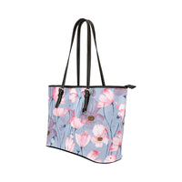 Pink Poppies Flowers Art PU Leather Carry On Tote Bag 17.5" x 11"