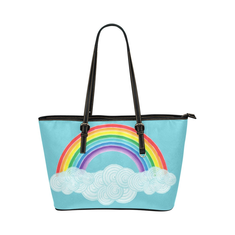 Rainbow Sky Art PU Leather Carry On Tote Bag 17.5" x 11" 17.5" x 11" Carry On LGBTQ PU Leather Rainbow Shoulder Bag Tote Tote Bag Tote Bag