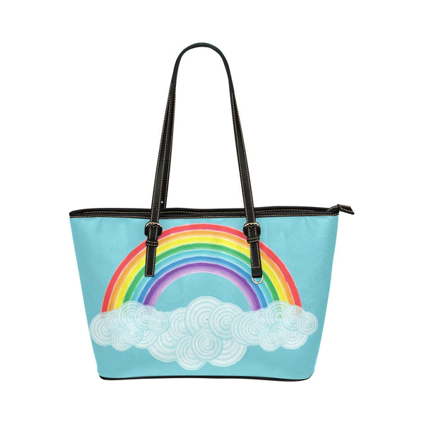 Rainbow Sky Art PU Leather Tote Carry On Bag