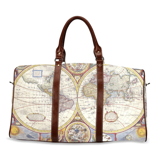 World Map Waterproof Travel Overnight Bag Carryon Map Overnight Bag PU Leather Shoulder Bag Tote Travel waterproof travel bag Tote Bag