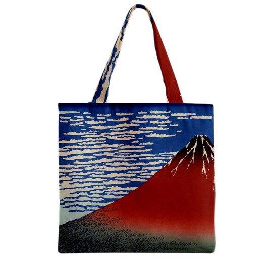 Red Mount Fuji Hokusai Japanese Art Canvas Grocery Shopping Book Tote Bag Art Hokusai Japanese Mount Fuji Tote Bag Tote Bag