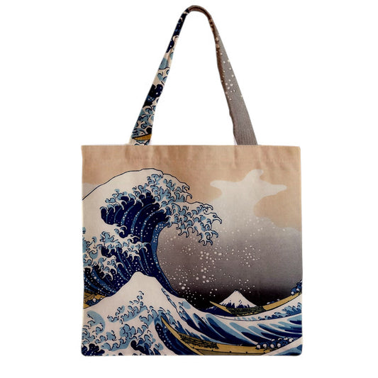 Great Wave Mount Fuji Hokusai Japanese Art Canvas Grocery Shopping Book Tote Bag Art Hokusai Japanese Mount Fuji Tote Bag Tote Bag