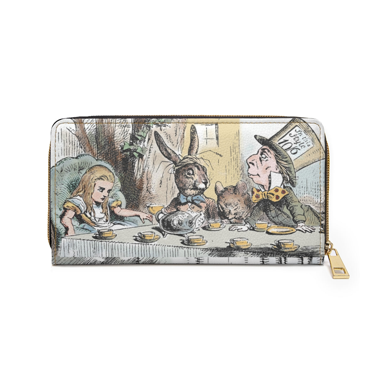 Alice In Wonderland Tea Party Art Faux Leather Zipper Wallet Alice In Wonderland Art Mad Hatter Mad Tea Party March Hare wallet Zipper Wallet Zippered Wallet Wallets & Money Clips