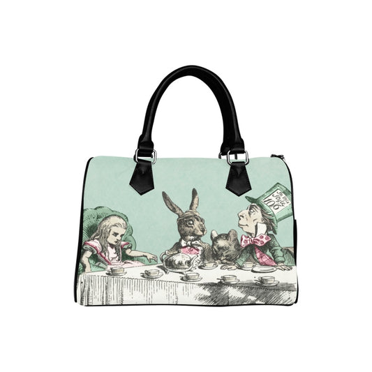 Alice In Wonderland Boston Handbag Canvas PU Leather Alice In Wonderland Art Boston Handbag Handbag Ladies Mad Hatter Boston Handbag