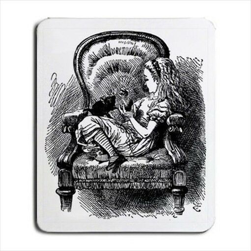 Alice In Wonderland And Her Kitten Black White Computer Mouse Pad Mat Mouse Pad
