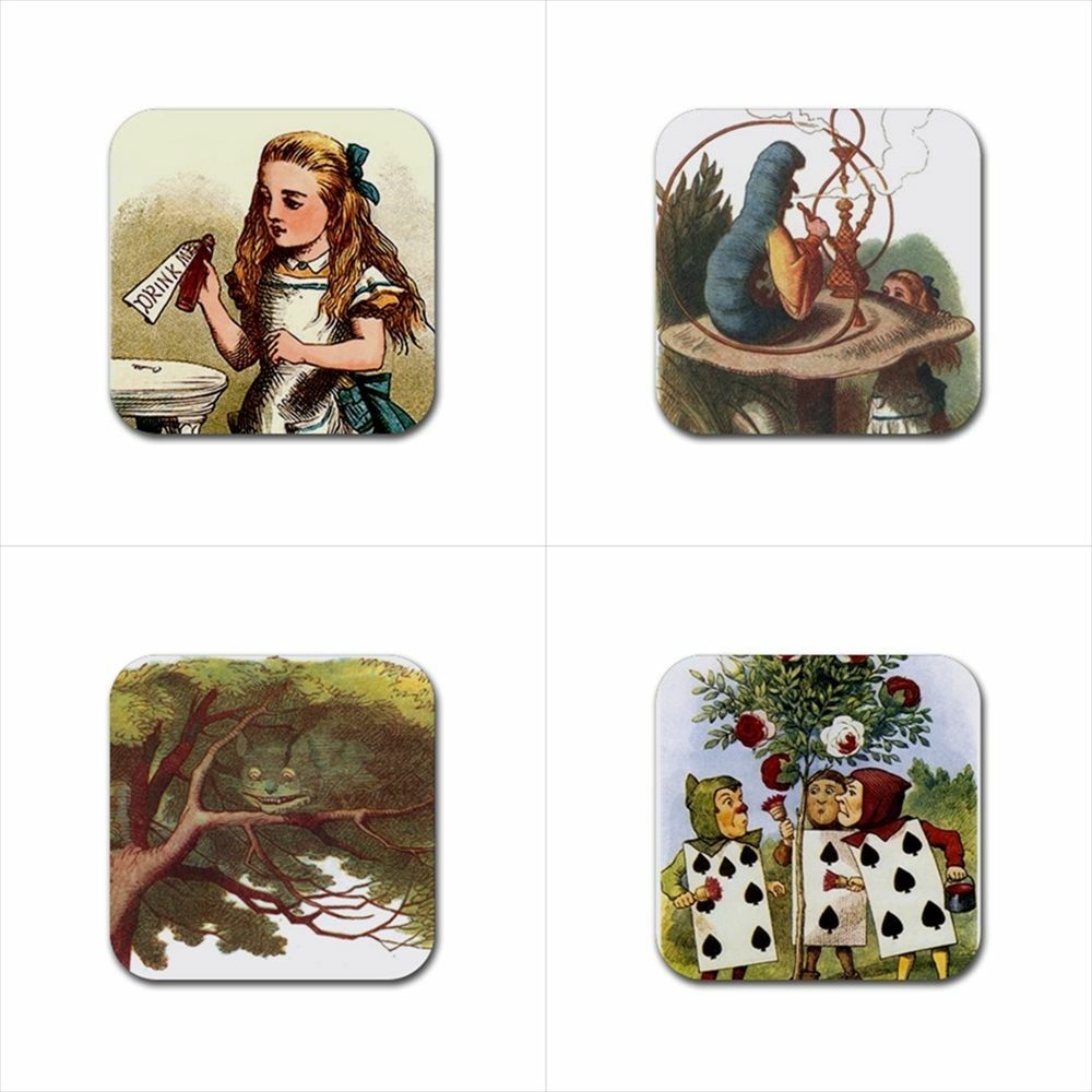 Alice In Wonderland Art Drink Coasters Rubber Beverage Anti Slip Variety Set E Rubber Coasters