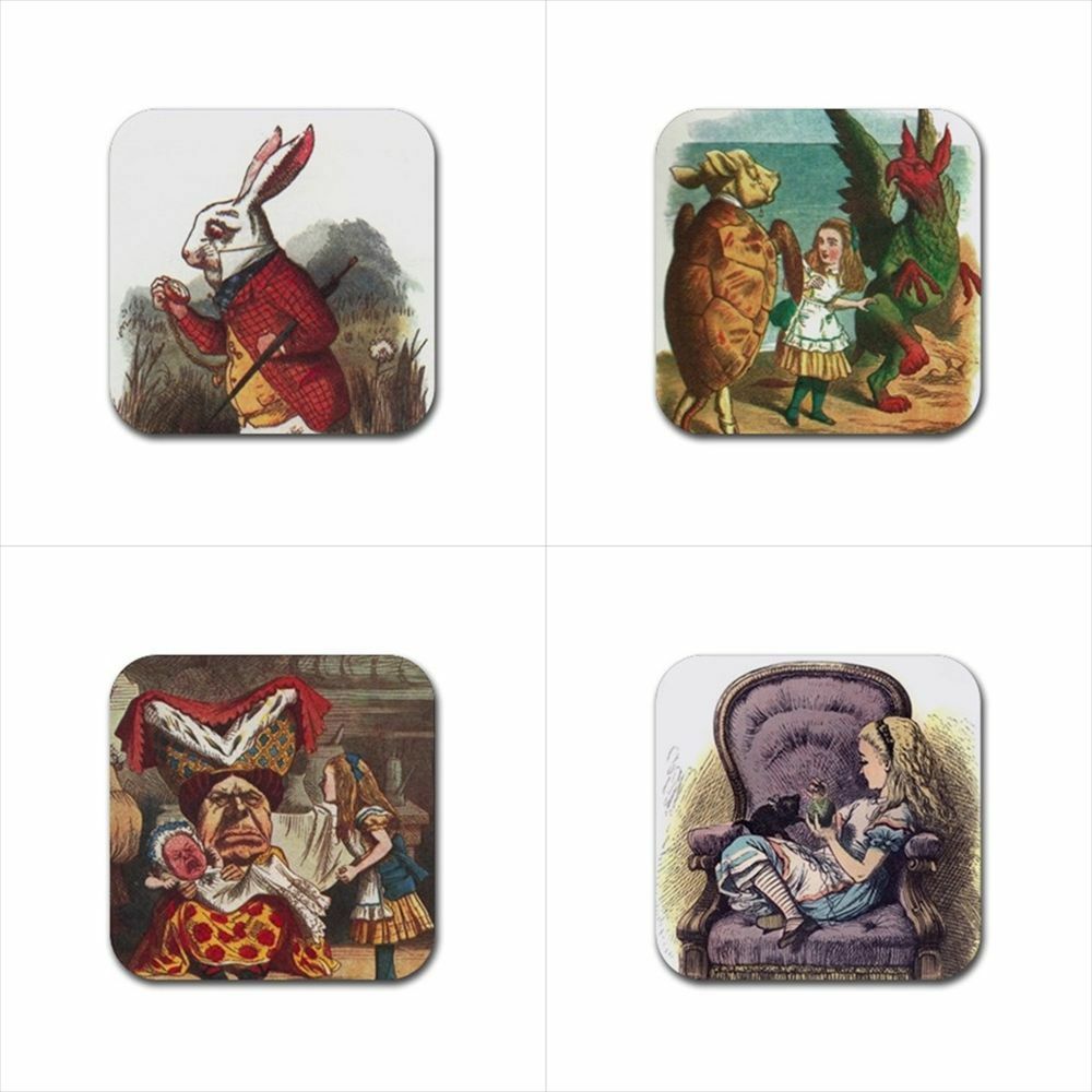 Alice In Wonderland Art Drink Coasters Rubber Beverage Anti Slip Variety Set F Rubber Coasters