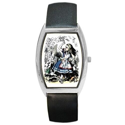 Alice In Wonderland Falling Cards Tinted Art Barrel Style Wristwatch Unisex Watch Barrel Shape Watch