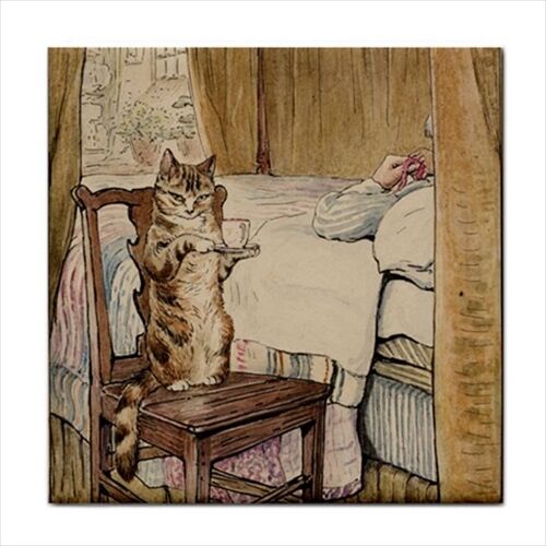 Cat Simpkin At The Tailor’s Bedside Beatrix Potter Art Ceramic Tile Animal Tile art Backsplash Beatrix Potter Cat Ceramic Ceramic Tile Home Decor Tile Ceramic Tile