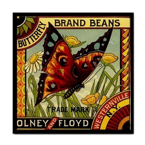 Butterfly Brand Beans Vintage Ad Art Decorative Ceramic Tile Ceramic Tile