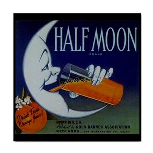 Half Moon Brand Orange Juice Vintage Ad Art Decorative Ceramic Tile