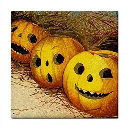Halloween Pumpkins Jack O Lanterns Vintage Art Ceramic Backsplash Tile Ceramic Tile