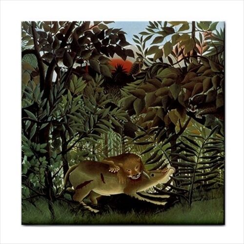 Hungry Lion Antelope Henri Rousseau Art Decorative Ceramic Tile Ceramic Tile