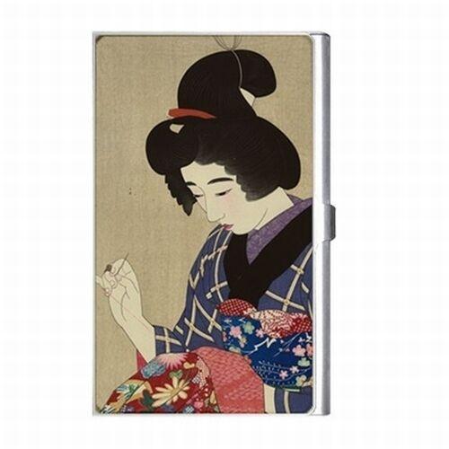 Japanese Woman Sewing Stitching Japan Art Business Credit Card Case Business Card Holder