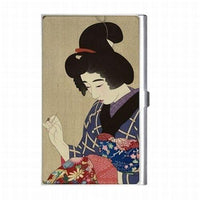 Japanese Woman Sewing Stitching Japan Art Business Credit Card Case
