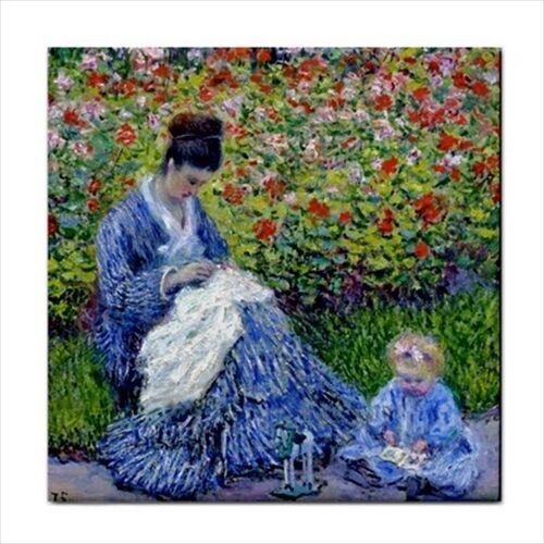 Madame Monet And Child Garden Art Decorative Ceramic Tile Ceramic Tile