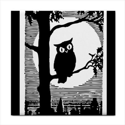 Owl Full Moon Art Decorative Ceramic Tile Art Ceramic Tile