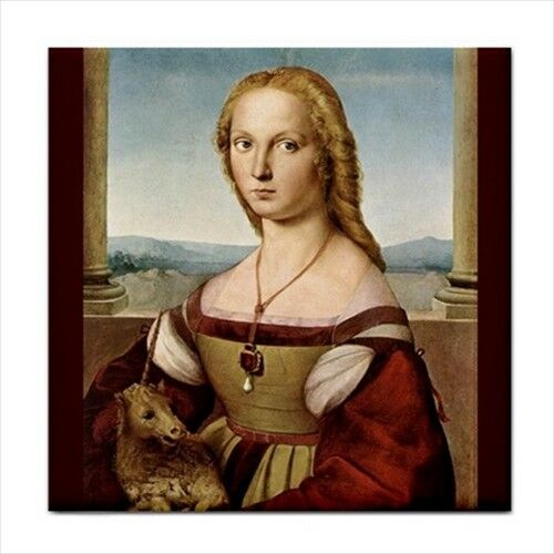 Portrait Of A Lady With A Unicorn Raphael Art Ceramic Tile Ceramic Tile