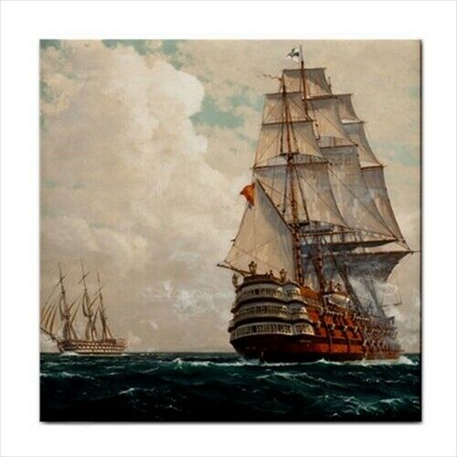 Sailing Ships Galleon Nautical Sea Art Ceramic Decorative Tile art Art Ceramic Tile Backsplash Ceramic Ceramic Tile Home Decor Nautical Tile Ceramic Tile