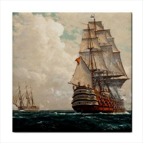 Sailing Ships Galleon Nautical Sea Art Ceramic Decorative Tile