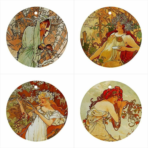 Seasons Alphonse Mucha Art Nouveau Home Decor Set Of 4 Ceramic Ornaments 