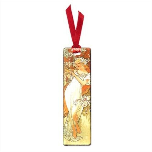 Spring Woman Seasons Alphonse Mucha Art Nouveau Enamel Metal Small Bookmark