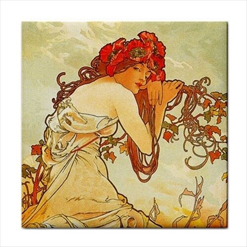 Summer The Seasons Alphonse Mucha Woman Female Art Nouveau Ceramic Tile