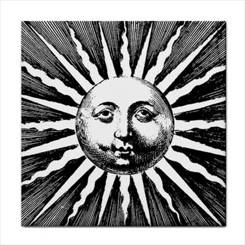 Sun Face Soleil Vintage Style Black And White Art Print Ceramic Tile New