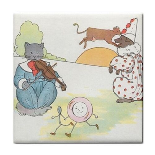 The Cat And The Fiddle Rhyme Vintage Art Ceramic Tile