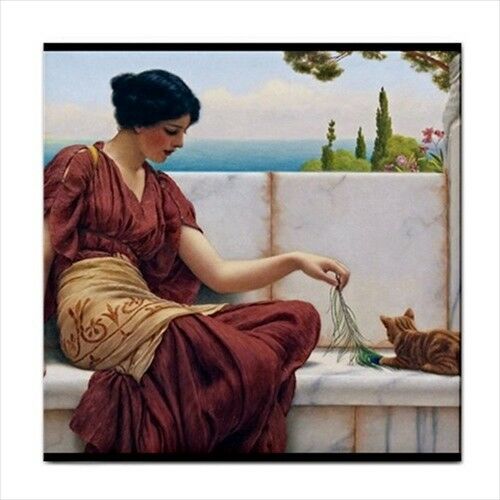 The Favorite Woman and Cat Neoclassicism Godward Art Ceramic Tile Ceramic Tile
