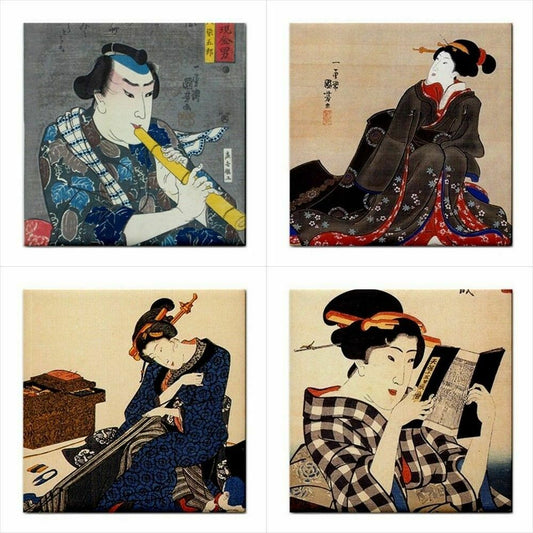 Japanese Japan Art Utagawa Kuniyoshi Set Of 4 Decorative Backsplash Tiles Ceramic Tile Set