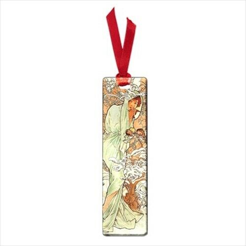 Winter Woman Seasons Alphonse Mucha Art Nouveau Enamel Metal Small Bookmark Bookmark